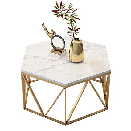 Dxjni Gold Hexagonal Wrought Iron Coffee Table Natural Textured