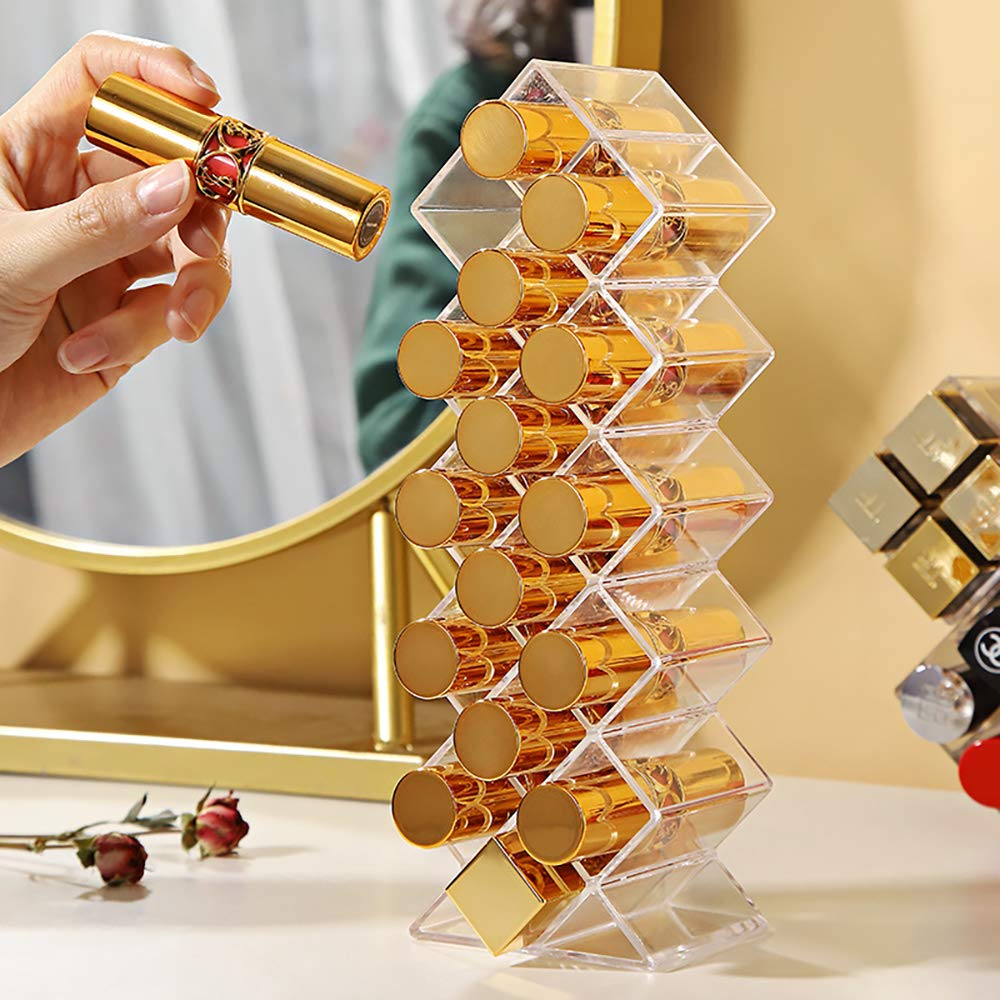 HJKL 16 Grids Lipstick Storage Box,Acrylic Fish Shape Waterproof Clear Cosmetic Display Stand Lip Gloss Case Holder Lipstick Organizer Tower: Beauty