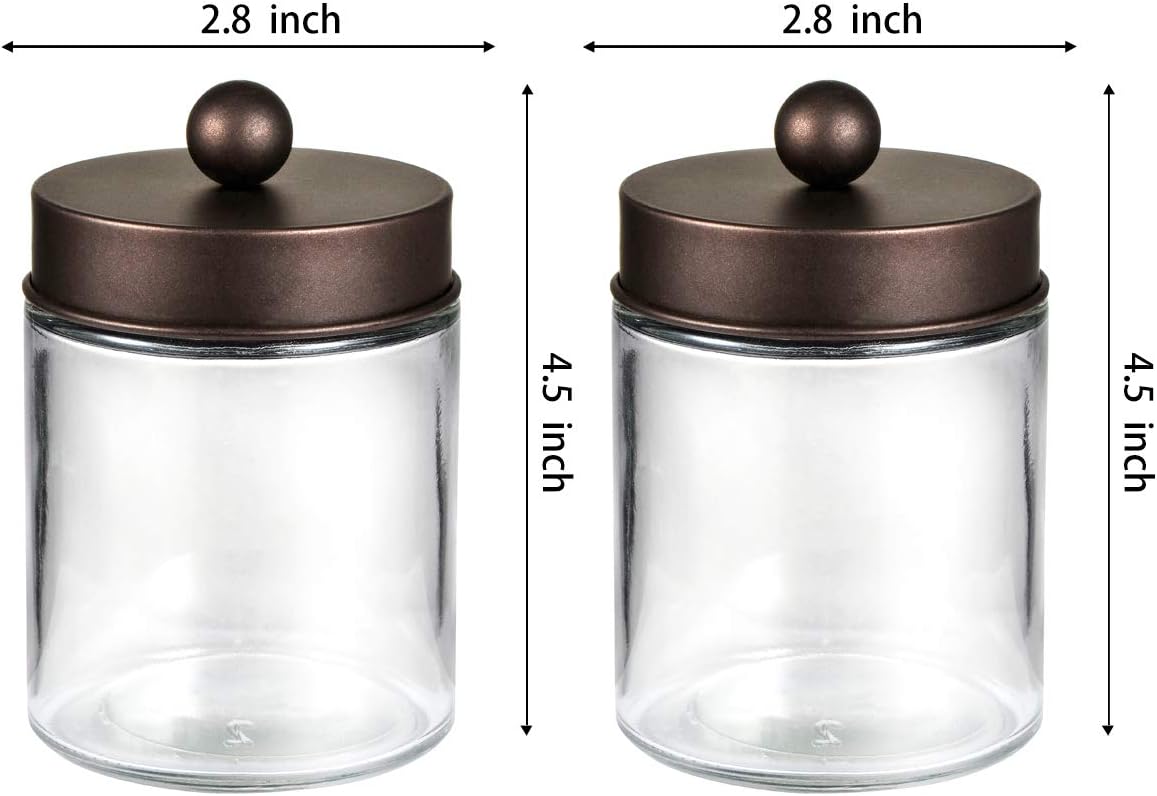 Apothecary Jars Bathroom Storage Organizer - Cute Qtip Dispenser Holder Vanity Canister Jar Glass with Lid for Cotton Swabs,Rounds,Bath Salts,Makeup Sponges,Hair Accessories/Bronze (2 Pack): Home & Kitchen