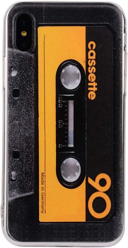 TNCY Matte Heavy Duty Cover TPU Soft Bumper Retro Cassette Tape Case Compatible with iPhone Xs (2018) iPhone X (2017) Yellow