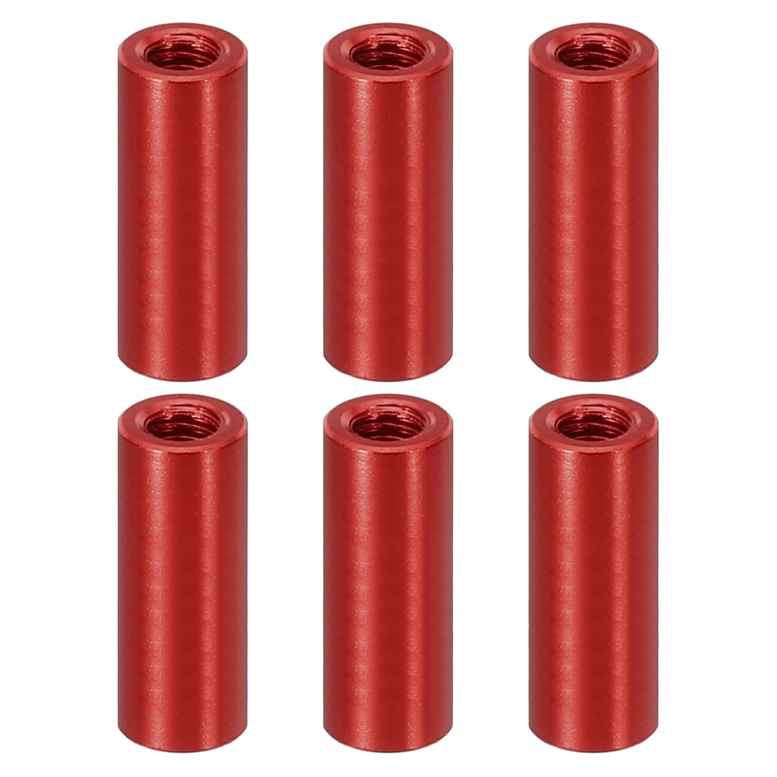 PATIKIL 6pcs M3 Metal Threaded Standoff Spacer Nuts, Round Aluminum Spacers Female Coupling Screws, 1/8" ID x 3/16" OD, Red, (15mm L)