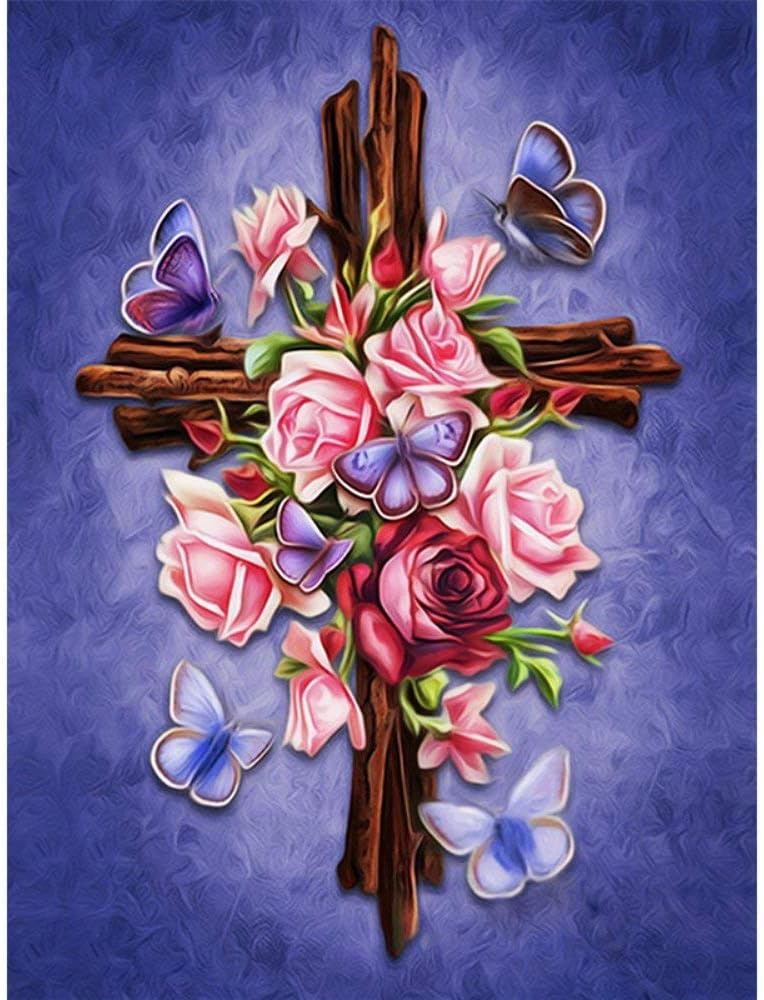 Full Drill Diamond Painting Cross by Number Kits, 5D DIY Diamond Embroidery Crystal Rhinestone Cross Stitch Mosaic Paintings Arts Craft for Home Wall Decor (30X40CM)