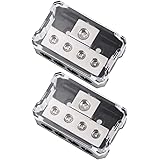 VonSom 4 Way Power Distribution Block, 1x 0/2/4 AWG Gauge in / 4X 4/8/10 Gauge Out Amp Power Distribution Ground Distributor 