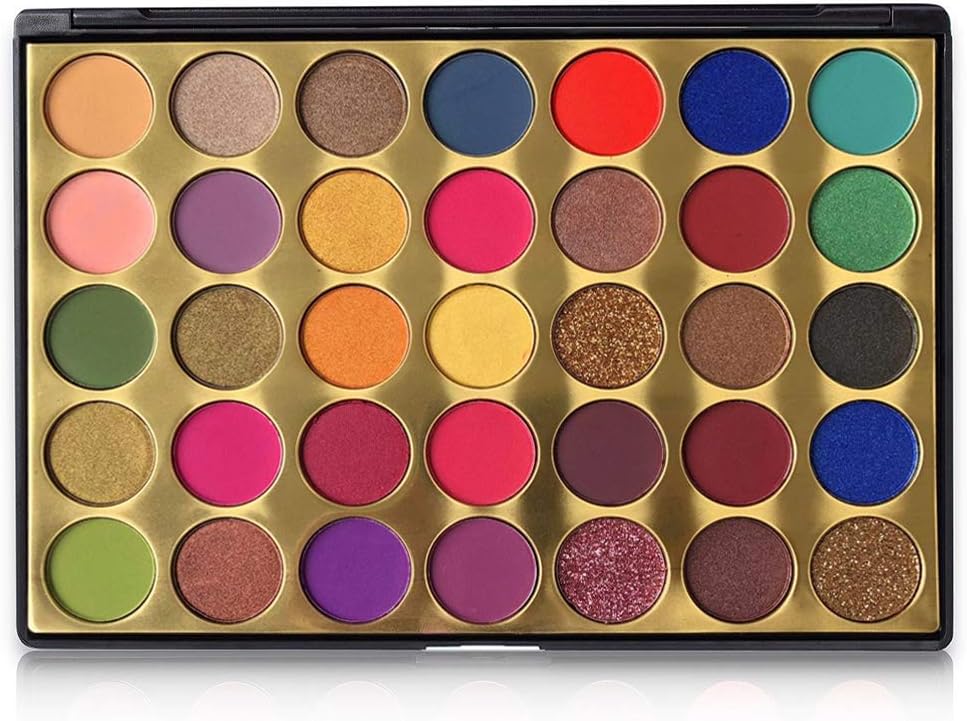 FindinBeauty 35 Colors Pro Eyeshadow Golden Palette,Multi Reflective Shimmer Matte Pressed Glitter - Bright Natural Shades Velvet Texture Blendable Long Lasting Eye Shadow Makeup Pallet with Intense