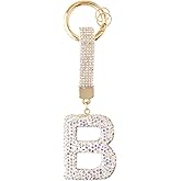 Initial Letter Keychain Gift for Women Girls, Bling Sparkly Lettler B Key Chains for Backpack Car Key Accessories Lanyard. (Silver)