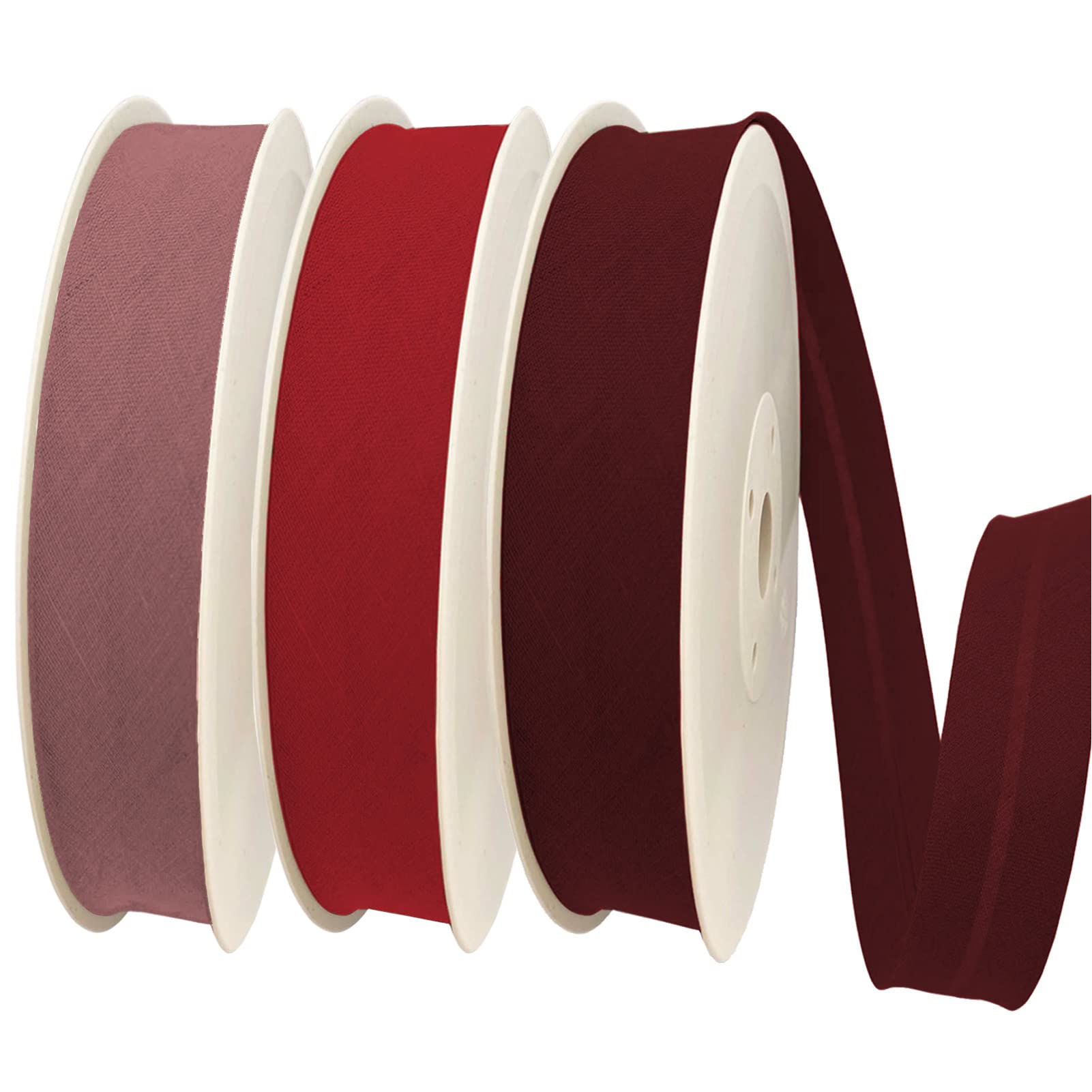 TEXTEX = 40mm Wide Bias Binding Tape. 50% Cotton and 50% Polyester. Pack of 3 Pieces of 10m Each - (Makeup/Ferrari Red/Garnet)