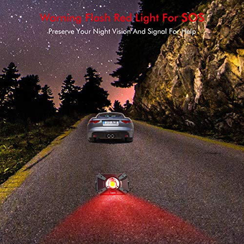 Sunix 20W LED Work Light Spotlight, Work Light 4 Modes with Red Light, IP64 Water Resistant, Built-in Rechargeable Batteries 1600LM