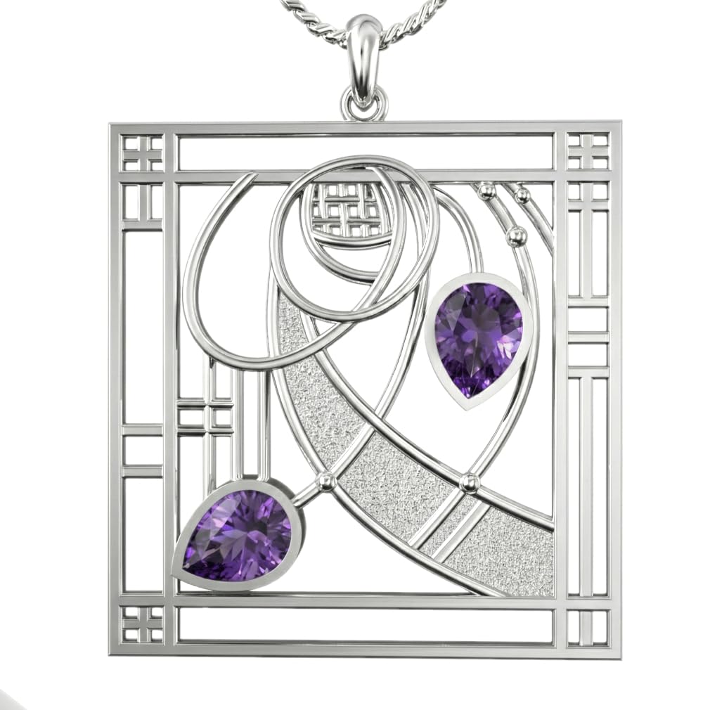 Cairn 925 Sterling silver Charles Rennie Mackintosh pendant necklace with 18" silver chain for women. Jewellery gift box included. Chapter 396AM