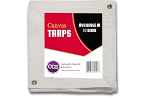 CCS CHICAGO CANVAS & SUPPLY White Canvas Tarpaulin - Water and Mildew Resistant (8 feet x 10 feet)