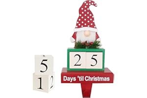DECSPAS Christmas Stocking Holder, Christmas Gnome Wooden Stocking Hangers, 25 Days of Christmas Countdown, Christmas Decorations Indoor for Home, Table, Mantle