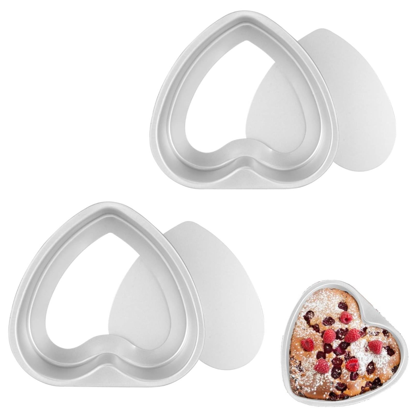 Gsycle 2PCS Heart Shaped Cake Tin, 8 inch Love Moulds Non Stick Aluminum Heart Cake Deep Baking Tins Cake Pan Baking Tray Cheesecake Molds Sets with Removable Bottom for Kitchen Baking