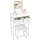 X-cosrack Small Makeup Vanity Desk with Mirror &amp; Chair, 19.7"W Mini Vanity Desk Table Set with Fabric Storage Drawer, Compact Vanity Desk for Kids, Girls, Dressing Table with Chair for Bedroom, White
