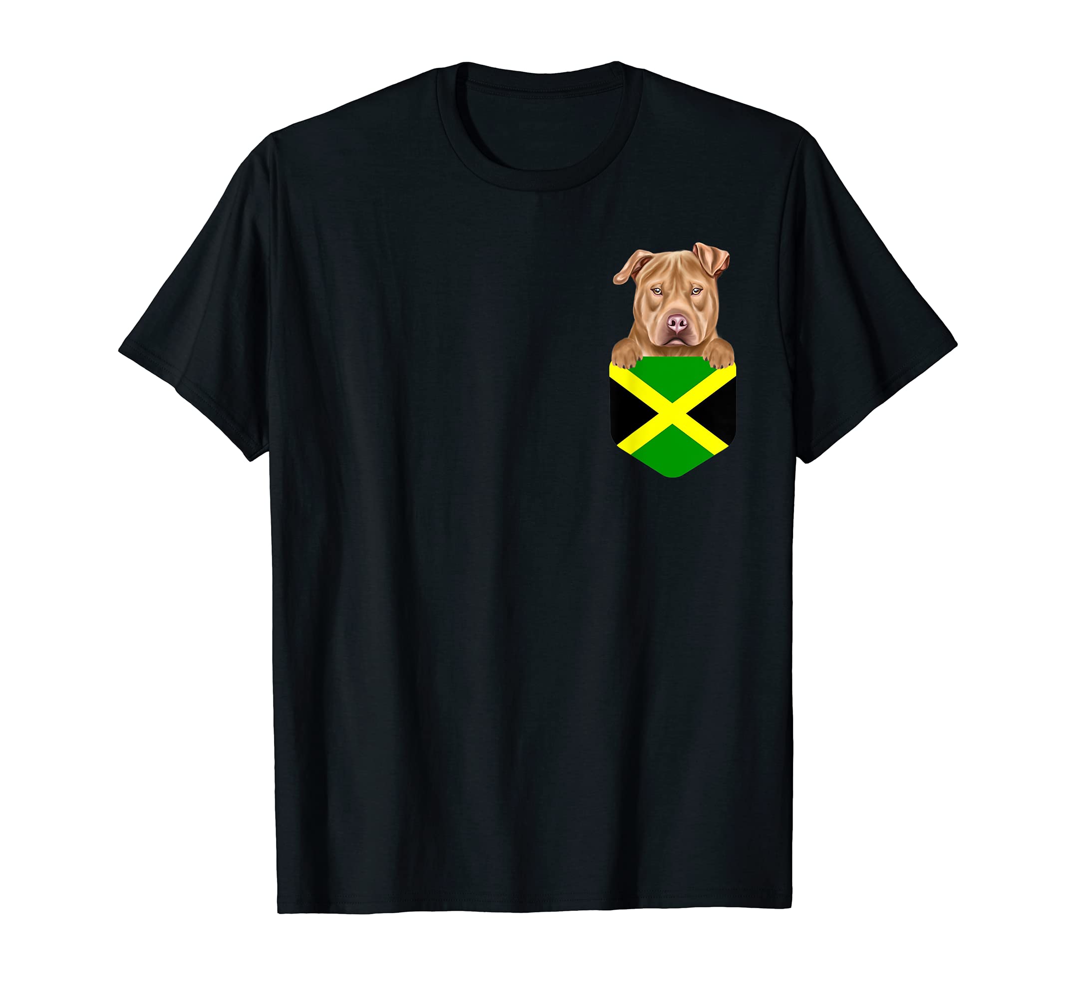 Jamaica Flag Usa Staffordshire Terrier Dog In Pocket T-Shirt
