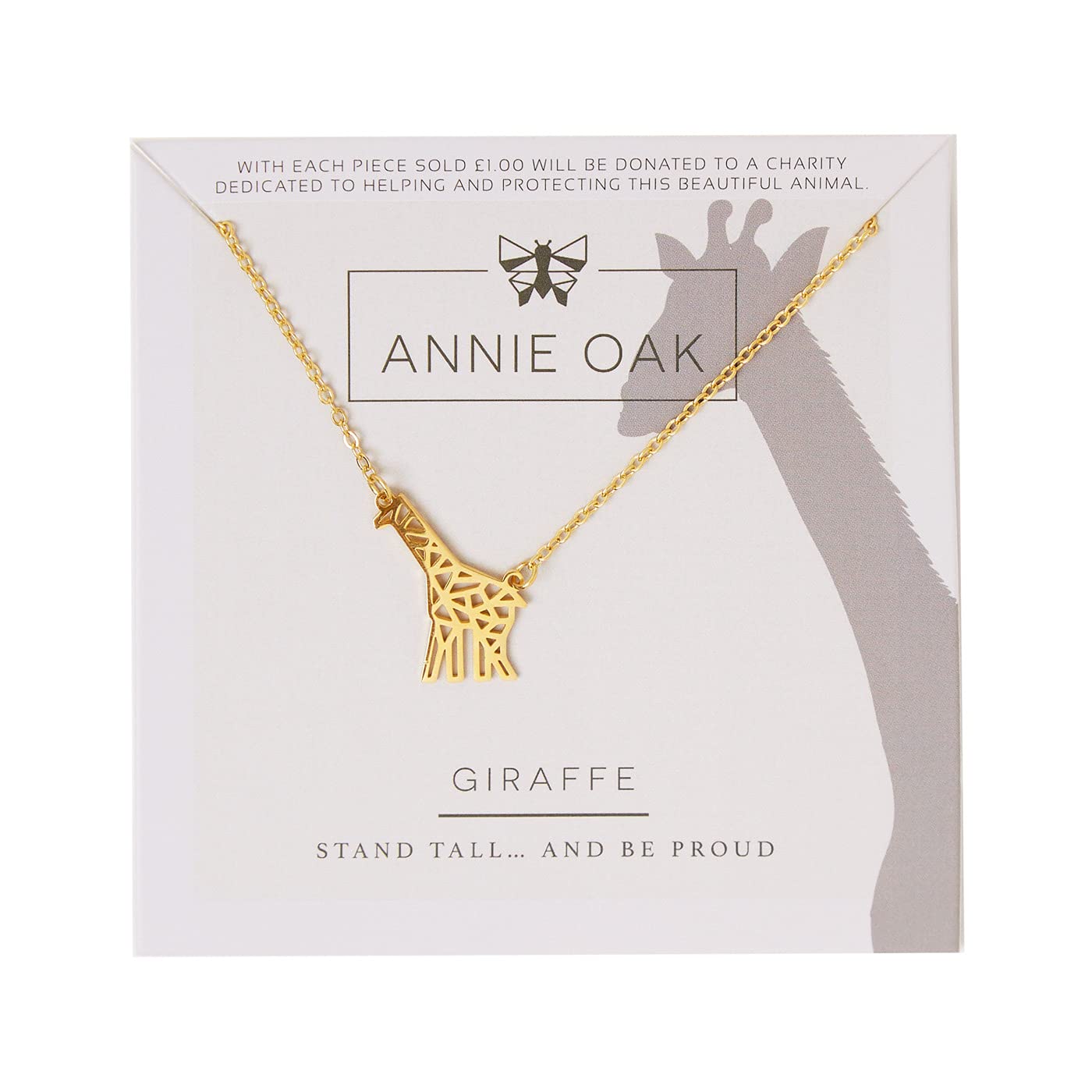 Annie Oak Womens 316L Stainless Steel 18k Gold Geometric Giraffe Princess Length Necklace