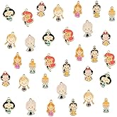 GTONEE 32pcs Enamel Princess Charms - Mini Size Cute Cartoon Girl Mermaid Princess Charms for Jewelry Making DIY Necklace Bracelet Earrings Keychains Handbags Decoration, 8 Styles