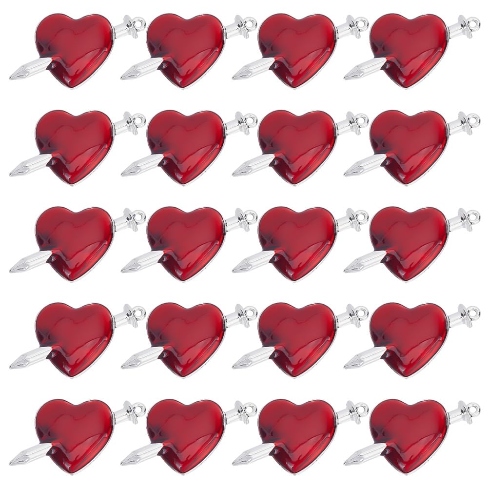 SUNNYCLUE 1 Box 20Pcs Valentines Day Charms Heart Arrow Charms Love Charms Bulk Red Heart Charms Love Sweet Arrow through Heart Charm for jewellery Making Charms DIY Earrings Bracelet Necklace Women