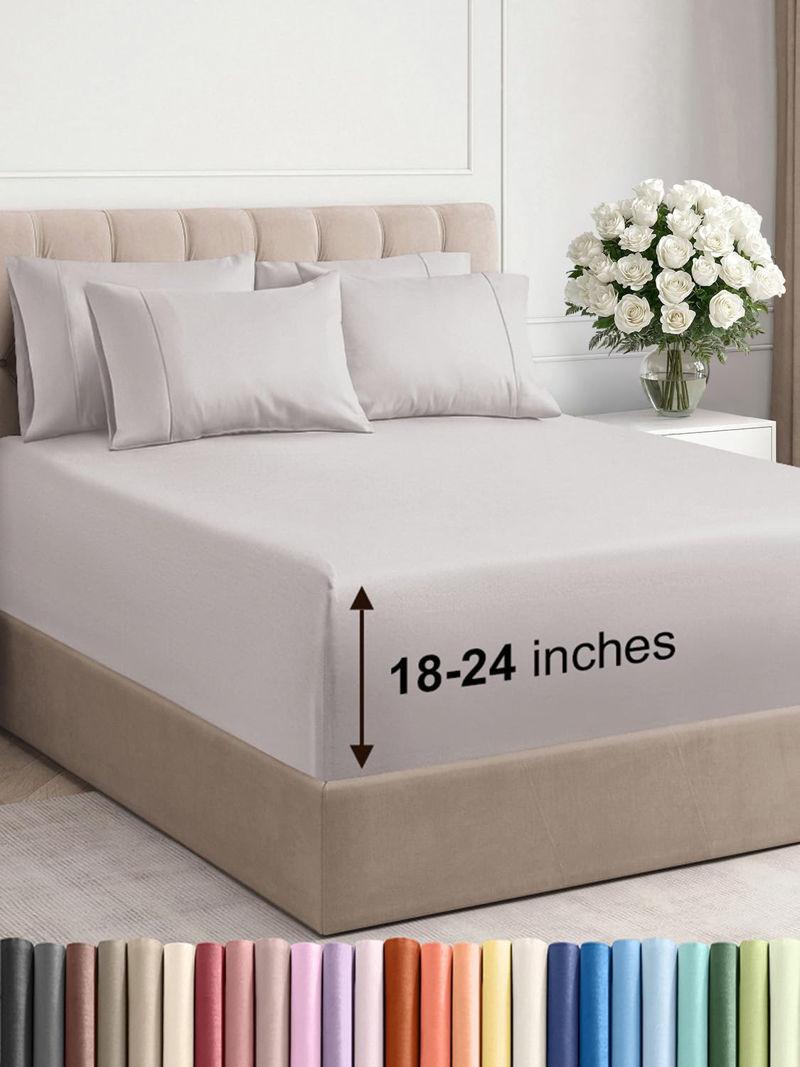 Photo 1 of Extra Deep King Sheet Set - 6 Piece Breathable & Cooling Sheets - Hotel Luxury Bed Sheets Set - Easy & Secure Fit - Soft, Wrinkle Free & Comfy Sheets Set - Light Grey Sheet Set with Extra Deep Pockets