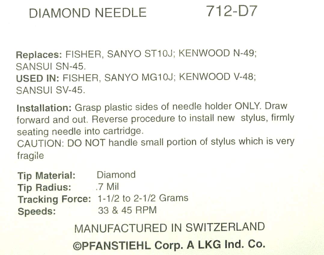PHONOGRAPH TURNTABLE NEEDLE N-49 Sanyo ST10J SANYO ST11D 712-D7