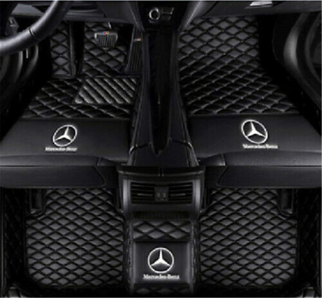 Fmingquhap Custom Fit XPE-Leather All Full Surrounded Waterproof Car Floor Mats for Mercedes Benz E Class E200 E260 E300 E350 E400 with Logo (Black, 2018 E Soft -roofed Convertible)