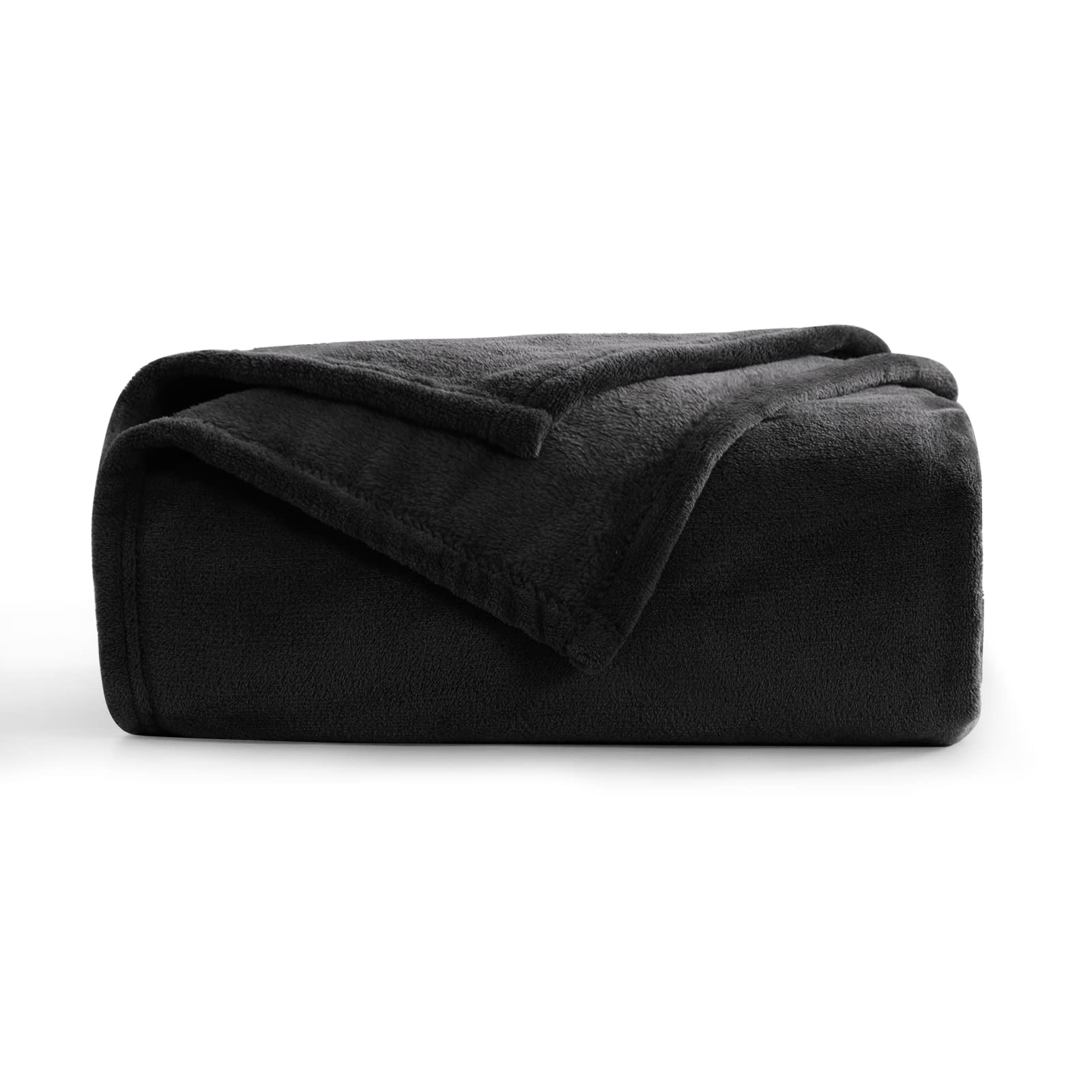 Aisbo Fleece Blanket Black Throw - Versatile Soft Warm Blanket Fluffy Throws for Sofa Couch Single Size, Cozy Solid Bed Flannel Blanket for Travel, 130x150cm — image 1