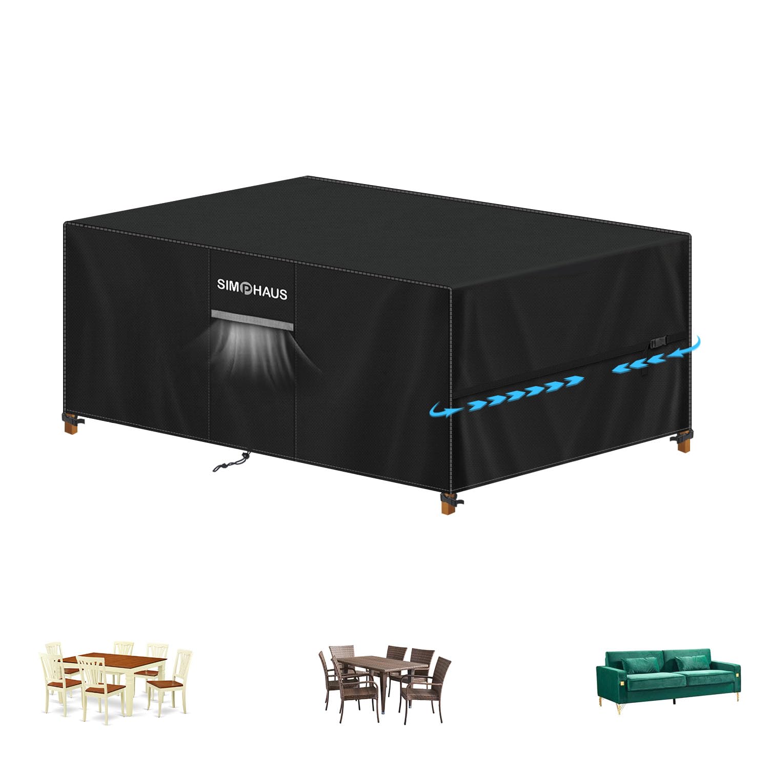 SIMPHAUS Garden Furniture Covers Waterproof 150x90x75cm,Garden Table Cover with Air Vent,Patio Furniture Covers 420D Oxford Polyester,Anti-UV Covers for Outside Garden Furniture,Sofa Set,Chair,Table