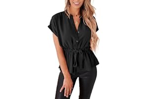 CICIBIRD Womens Button Down Blouses Casual Peplum Summer Tops Dressy Chiffon Work Blouse