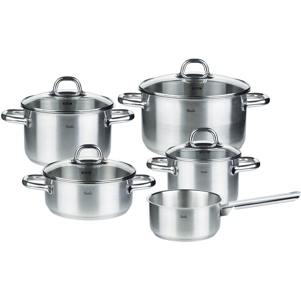Fissler korfu/Cookware-Set 5-Piece,Cooking Pot Set, with Glass-Lids, In, all types of cookers, Induction, Gas, Ceramic, Electric (3 cooking pots, 1 frying pan, 1 saucepan without lid)