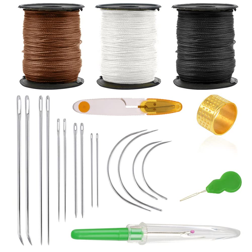 21 Upholstery Repair Kit, Leather Sewing Needle and Thread, Extra Strong Hand Stitching Tools with C Curved Needles for Canvas Carpet Wallet Making, 150M