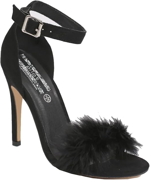 black feather strap heels