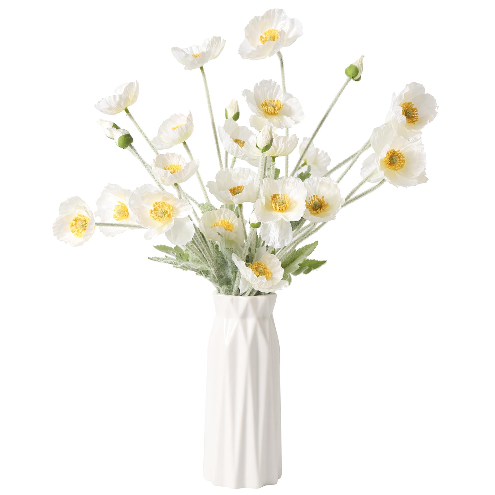 DuHouse 6 Pcs Artificial Poppies Flowers Silk Poppy Flowers for Home Table Centerpieces Decoration Office Wedding(White)