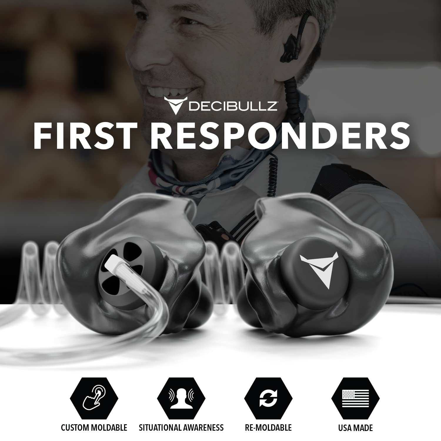 Decibullz Custom Moulded Security Two-Way Radio Surveillance Earpiece Set, Thermo-Fit Designed for Clear Acoustic Tube Radios | Model: +Awareness