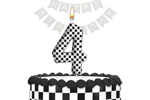 AXBMM Racing Cars Themed Birthday Candle Number 4 Checkered Candle Birthday Party Decoration Cake Topper for Racing Car Party Decoration Theme Party Supplies (Number 4)