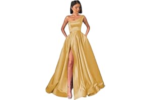 GUKARLEED Women's One Shoulder Prom Dresses Long Ball Gown High Slit Satin Corset Formal Gowns Evening Dress