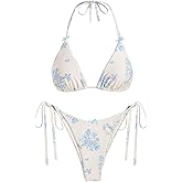 ZAFUL Womens Printed Triangle Bikinis 2 Piece Halter Bikini Sets High Cut Bathing Suit Side Tie Swimsuits