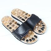 LHYILSWQ Reflexology Foot Massager Slipper Acupuncture Massage Sandals with Natural Stones Acupoint Massage Shiatsu for Foot Pain Relief Suit for Men and Women (L) Black