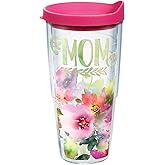 Tervis Mom - Watercolor Floral Tumbler with Wrap and Fuchsia Lid 24oz, Clear