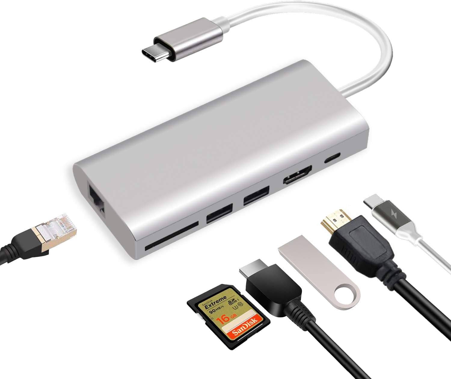 USB C Hub, 6 in 1 Aluminum Docking Station, with Ethernet Port, 2 USB 3.0 Ports, 4K HDMI Output, SD Card Reader, Type C Power delivery, Compatible with MacBook Pro, Chromebook and More: Computers & Accessories