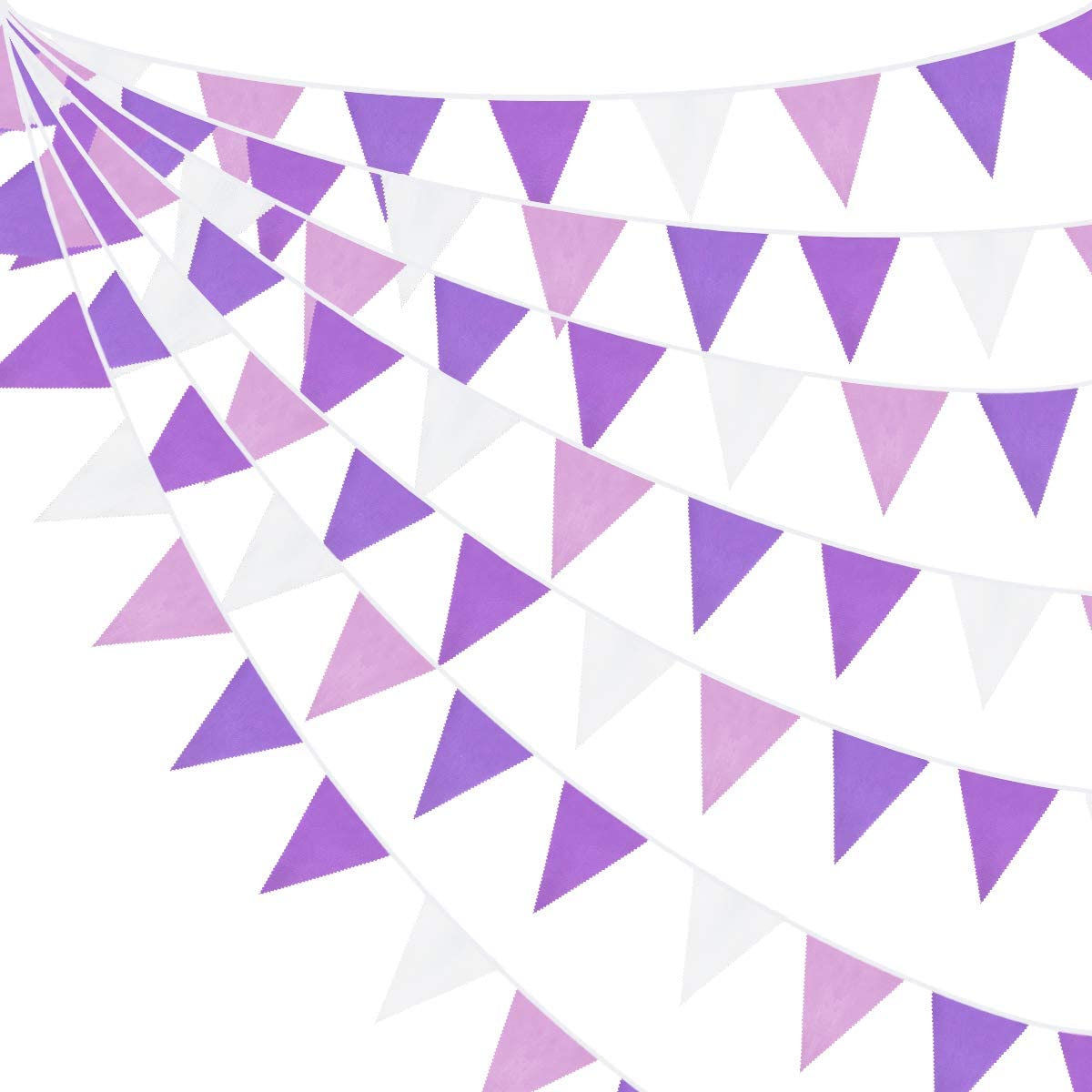 10M/32Ft Purple Party Decorations Kit Light Color Reusable Banner Fabric Triangle Flag Cotton Bunting Garland Kit for Wedding Birthday Home Nursery Outdoor Garden Hanging Festivals Parties Decorations
