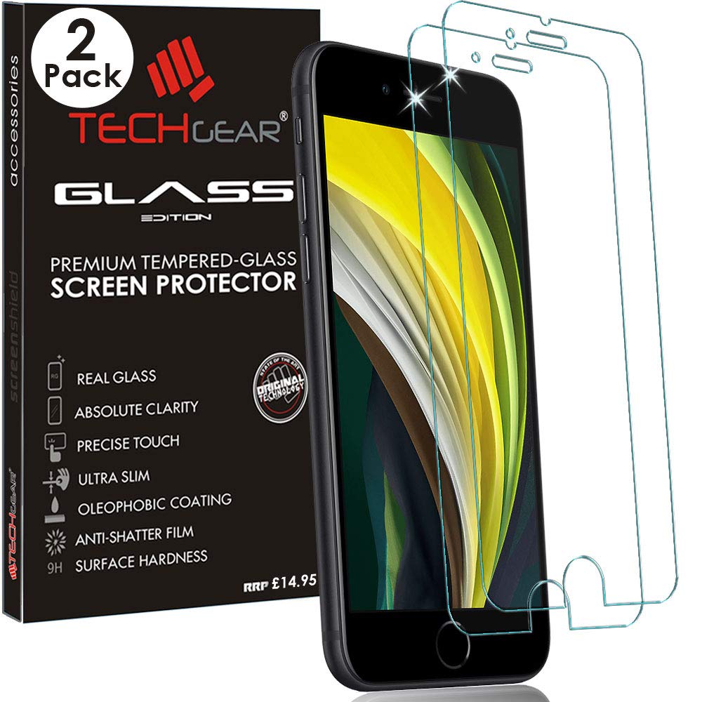 TECHGEAR [2 Pack GLASS Edition for iPhone SE 5G 2022 / iPhone SE 2020 4.7" Tempered Glass Screen Protector Cover [2.5D Round Edge] [9H Hardness] [Crystal Clarity] [Scratch-Resistant] [No-Bubble]