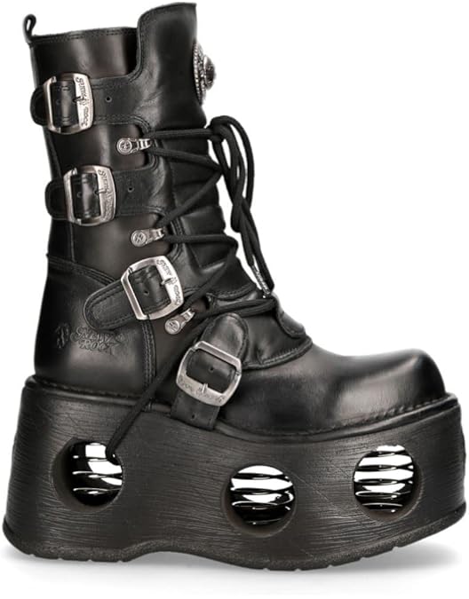 Amazon.com: New Rock Boots 373-S2 Mens Metallic Black Leather