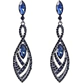 EVER FAITH Women's Crystal Double Marquise Shape Dangle Earrings Blue Sapphire-Color Black-Tone