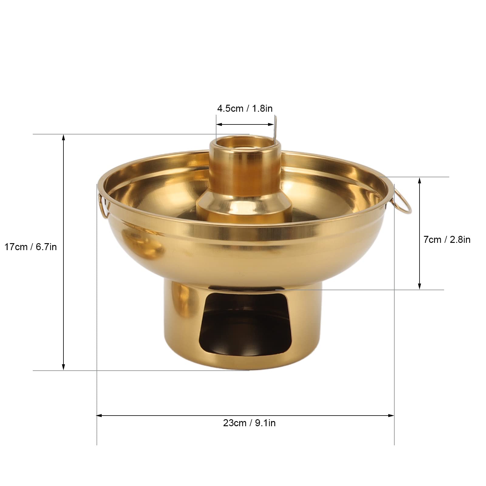 Old Beijing Chinese Copper, Stainless Steel Dry Ice Chinese Charcoal Hotpot, Round Shabu Shabu Pot, for Milk Tea Outdoor Cooker Buffets Weddings Parties (Gold)