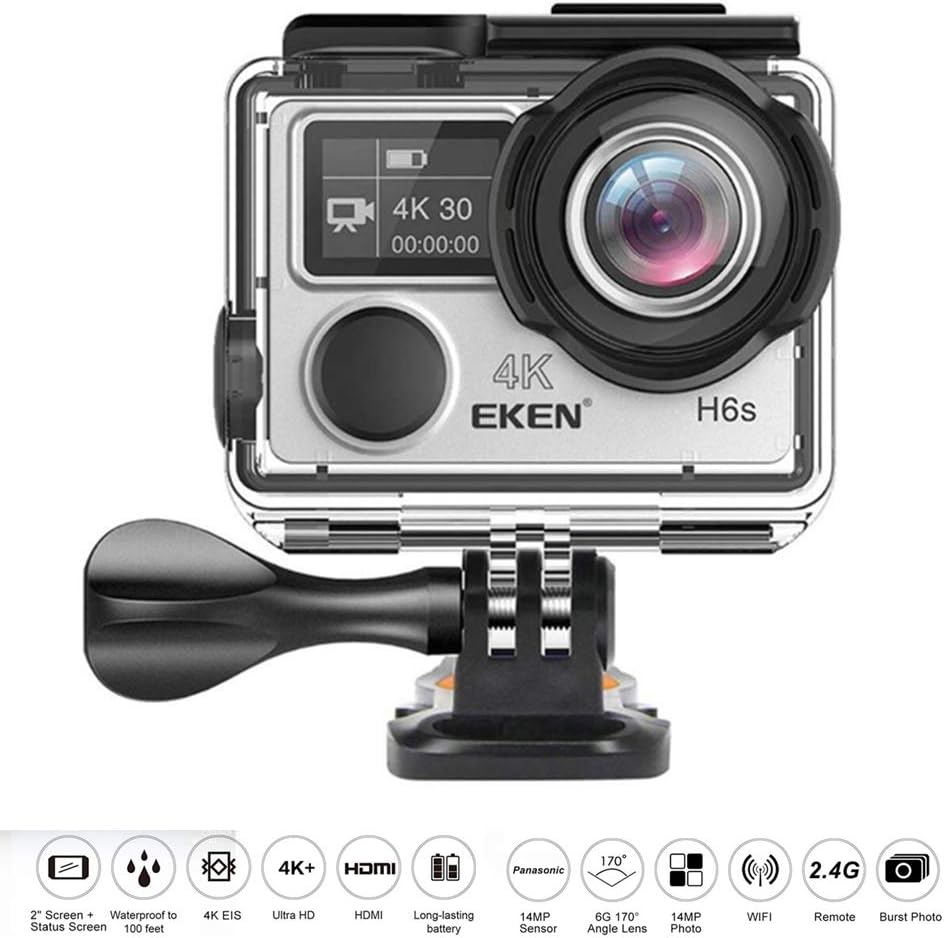 ILYO Sport Action Camera, 14MP 4K Sports Camera Motion Cam Video 2.0" Screen Underwater 30 Meters Waterproof Function Field of Vision Anti-Shake 50 Minutes Recording