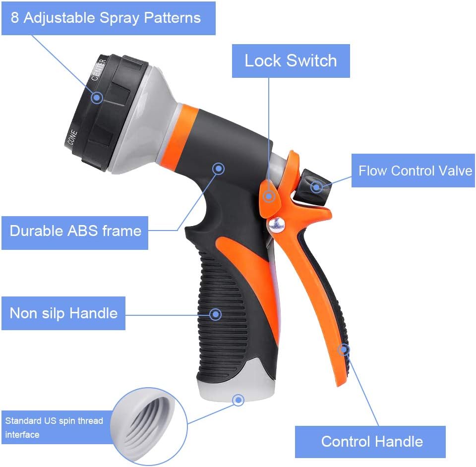 ASIJIA Water Hose Sprayer Nozzle, 8 Adjustable Patterns Garden Hose Nozzle, Slip and Shock Resistant Nozzle High Pressure Water Gun for Watering Garden,Lawns, Washing Cars, Showering Pets etc.: Home Improvement