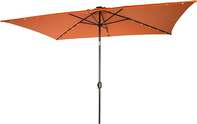 Amazon Com Rectangular Solar Powered Led Lighted Patio Umbrella 10 X 6 5 By Trademark Innovations Orange Garden Outdoor