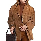 Flygo Womens Faux Suede Blazer Jacket Vintage Long Sleeve Button Down Casual Blazer Business Work Outfits(Brown-S)