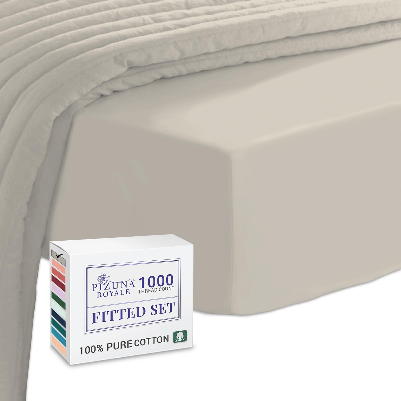 Pizuna Luxurious Cotton EU Single Fitted Sheet Simply Taupe, 1000 Thread Count 100% Long Staple Cotton Fitted Sheet Single Bed 100 X 200cm, Sateen Sheet Extra Deep 40 cm Fit - 1 PC