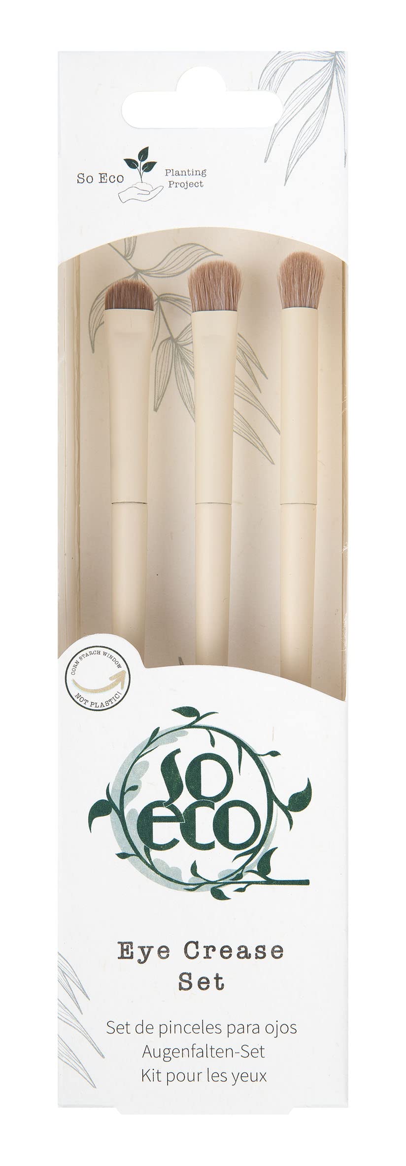 So Eco Eye Crease Set - Vegan & Cruelty-Free 3-Piece Eyeshaddow Brush Kit for Crease Blending & Precision Application, Soft Synthetic Bristles, Birchwood Handles