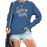 Women's Boy Mom Lightweight Sweatshirts Tshirt Cute Heart Graphic Fall Long Sleeve Crewneck Pullover Tops