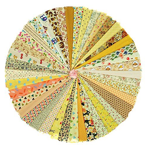 RayLineDo 2030cm Assorted Pre-Cut Printing Cotton Cloth Material Mixed Squares Bundle Quilt Fabric Patchwork for DIY Handmade Craft, Yellow Color Series Customizable